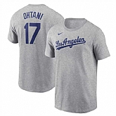 Men's Los Angeles Dodgers #17 Shohei Ohtani Gray 2024 Fuse Name & Number T-Shirt,baseball caps,new era cap wholesale,wholesale hats